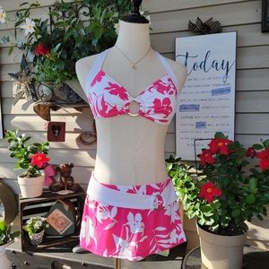 A & H SPORTSWEAR CO ♡ Gorgeous Pink 'n White 2pc Floral Skirtini Swimsuit M